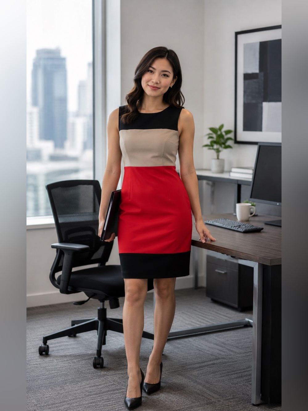 ALYX Petite Colorblock Sheath Dress 4P Red Black Career Work